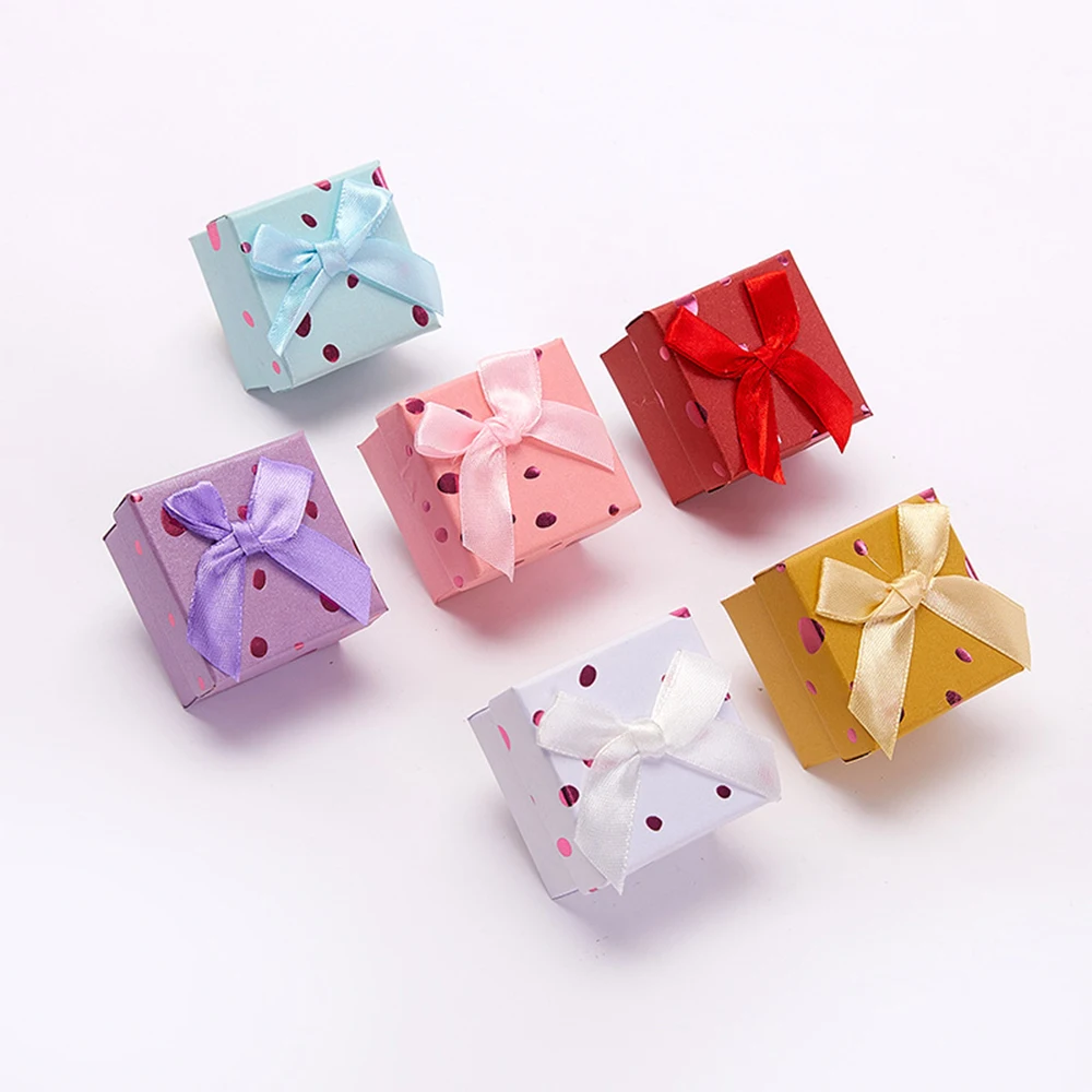 2023 New 100-Pack Rings Jewelry Gift Bow Ribbon Paper Boxes Jewelry Display Packaging Box For Rings Storage Case Gift Organizer