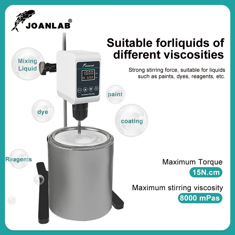 JOANLAB Stirrer Laboratory High Power Mixer Lab Electric Digital Display Overhead Stirrer 5/10L 1200rpm 110/220V OS-10S