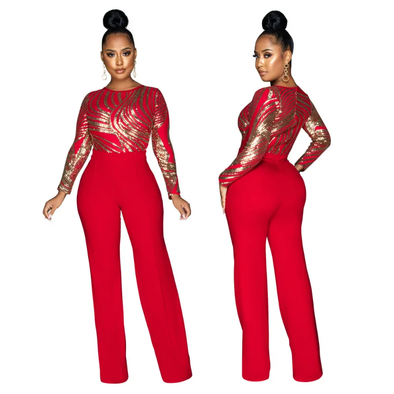 

Fashion casual solid color sequin jumpsuit