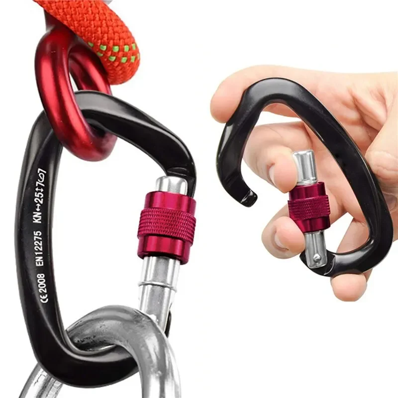 

25KN Mountaineering Caving Rock Climbing Carabiner Auto Locking D Shaped Safety Master Screw Lock Buckle Climbing Accessories