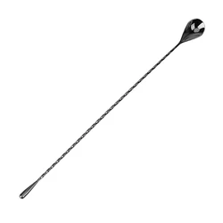 Premium Stainless Steel Spiral Pattern Cocktail Mixing Spoon - Teardrop Bar Stirrer Tool (40cm Black)