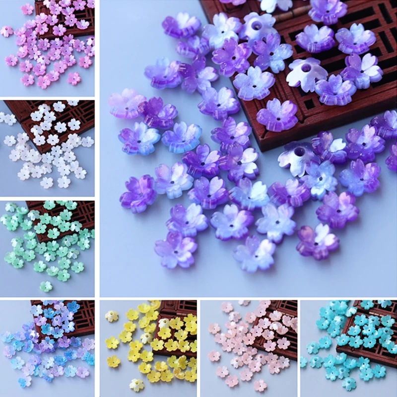 1050pcs11mmResinFlowerPetalBeadsCapsCherryBlossomsCharms