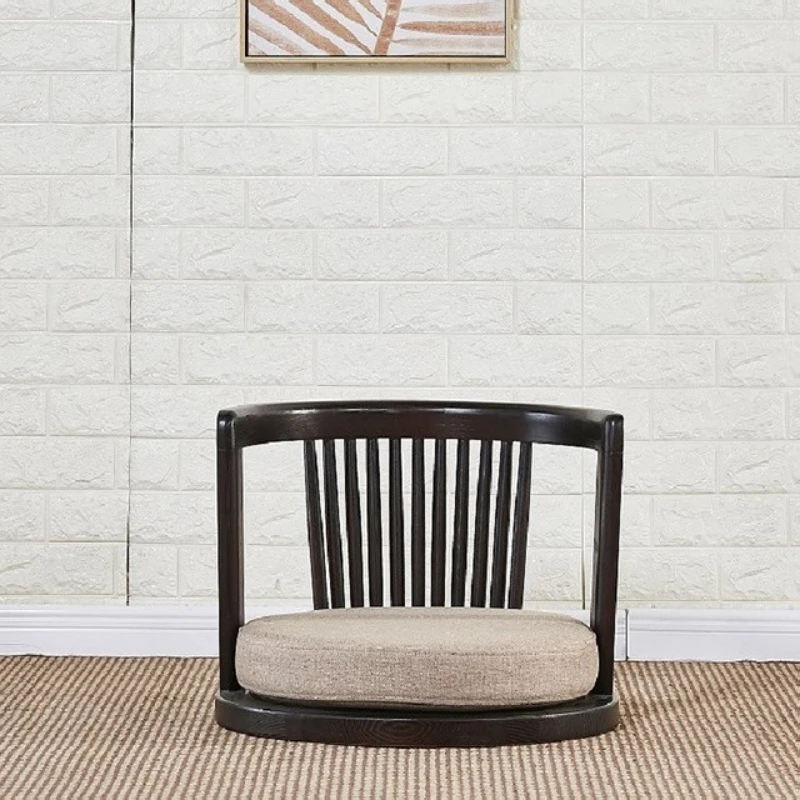 Japanese Zaisu Meditation Chair with Armrests with Back Support Asian Traditional Floor Tatami Chair Armchair Solid Ash Wood