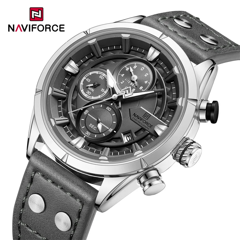 

NAVIFORCE Fashion Wristwatch For Men Luxury High Quality Genuine Leather Strap Waterproof Quartz Watch Calendar Clock Male Gift