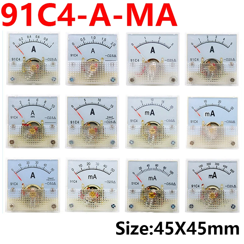 

91C4-A DC Pointer type Ammeter 1A 2A 3A 5A 10A 15A 30A 50A 75A 100A 150A 200A 300A 400A 500A Analog Mechanics Plate table