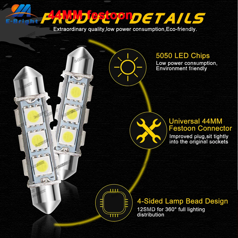 thumbnail image 2 of 10pcs C5W LED 44mm 4SMD White Dome Festoon LED Car Light Bulb 6411 578 2 of 13