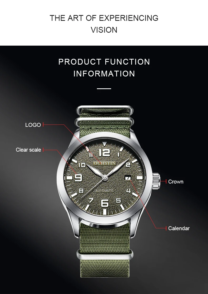 OCHSTIN Man Mechanical Pilot Wrist Watches Luxury Self Wind Leather Mechanic Male Clock Auto Date Relogio Masculino Gift for Men