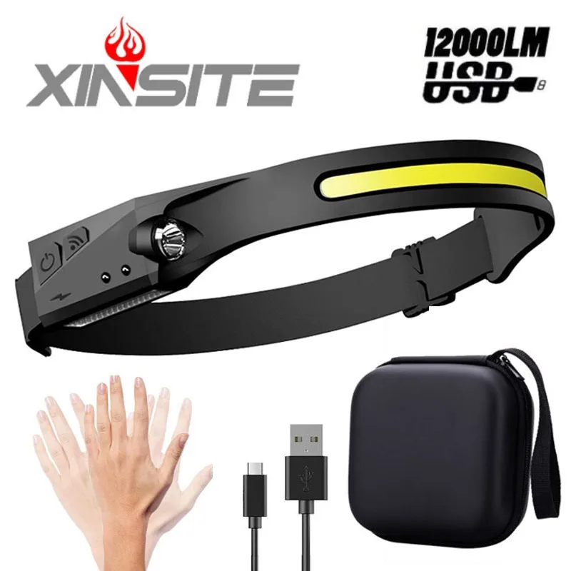 

Светодиодный головной фонарь с широким лучом на 230 °, Головной фонарь с зарядкой от USB, фонарь для кемпинга, походов, фонарик для ночного освещения, водонепроницаемый