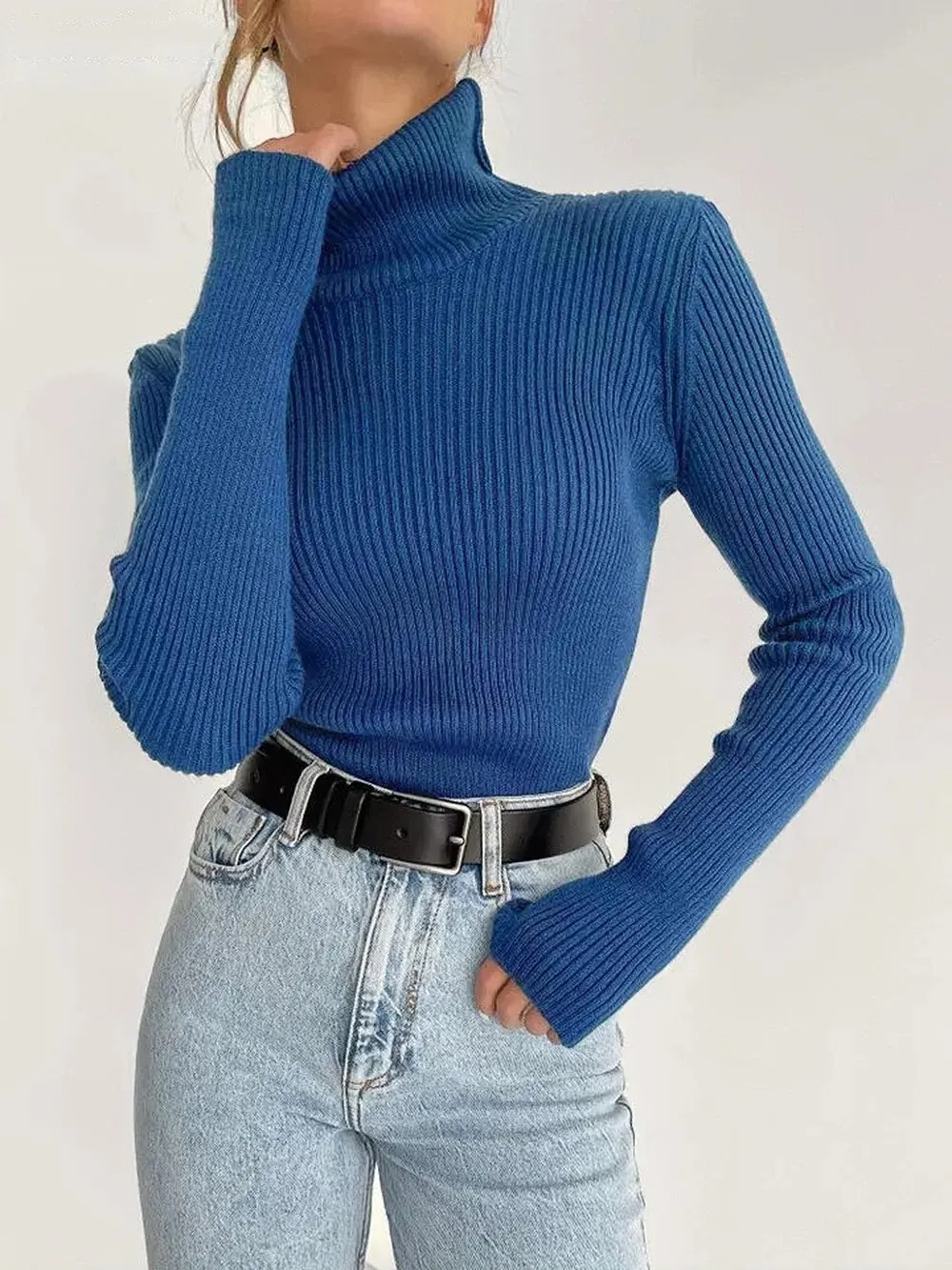 S20dc7970cc8c4b9db94a6fcb423ae8deA Basic Mock Neck Ribbed Sweaters for Women Cute Sexy Knitted Autumn Winter Warm Fitted Fashion Pullover Sweater Mallzona