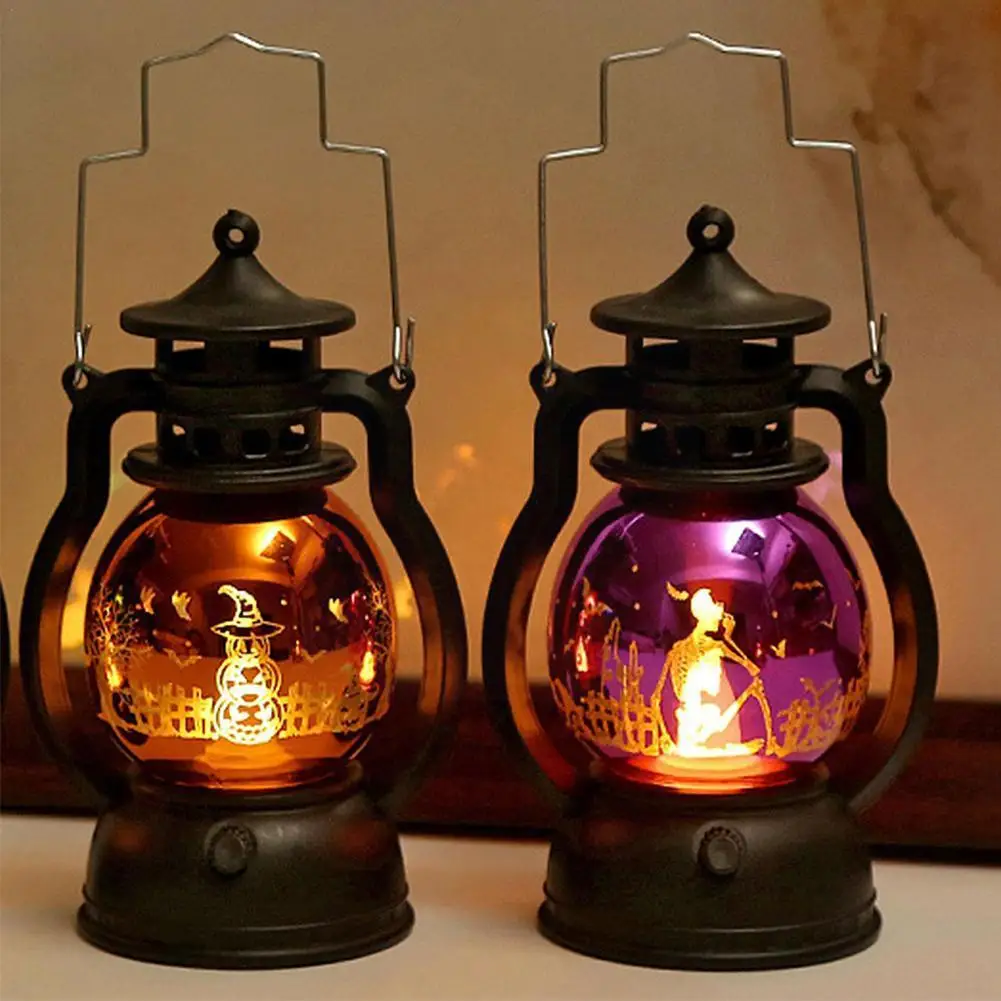 

New Halloween Pumpkin Lantern Decoration Small Oil Witch Hanging Lamp Pumpkin Ghost Castle Lantern Lamp LED Vintage P4W0
