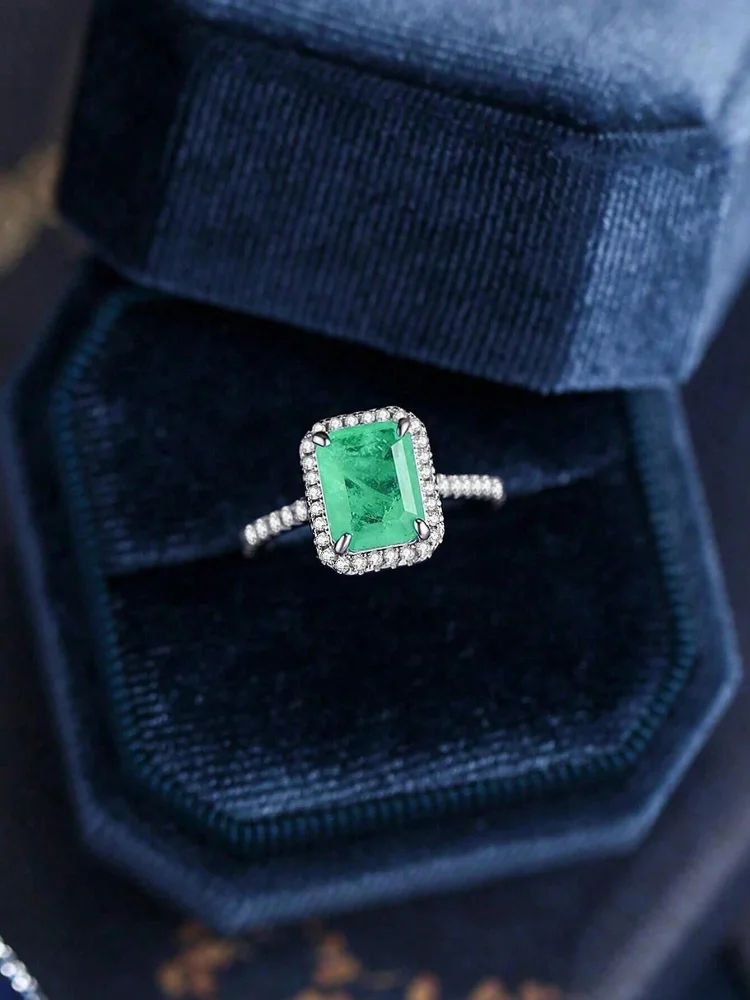 Elegant Green Square Gemstone Ring in 925 Sterling Silver – Luxury Women's Engagement and Wedding Jewelry