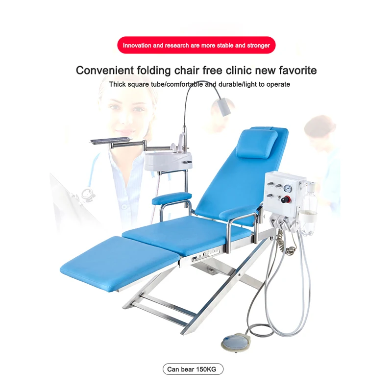 

Portable Removable Folding Dental Chair With Spittoon Turbine LED Oral Light Flushable Stainless Steel Plate For Oral Clinic