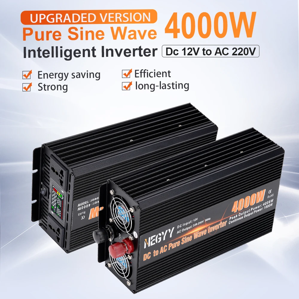 

Pure Sine Wave Inverter 2000W 3000W 4000W Power DC 12V 24V To AC 220V Voltage Converter Solar Car Inverters With LED Dis