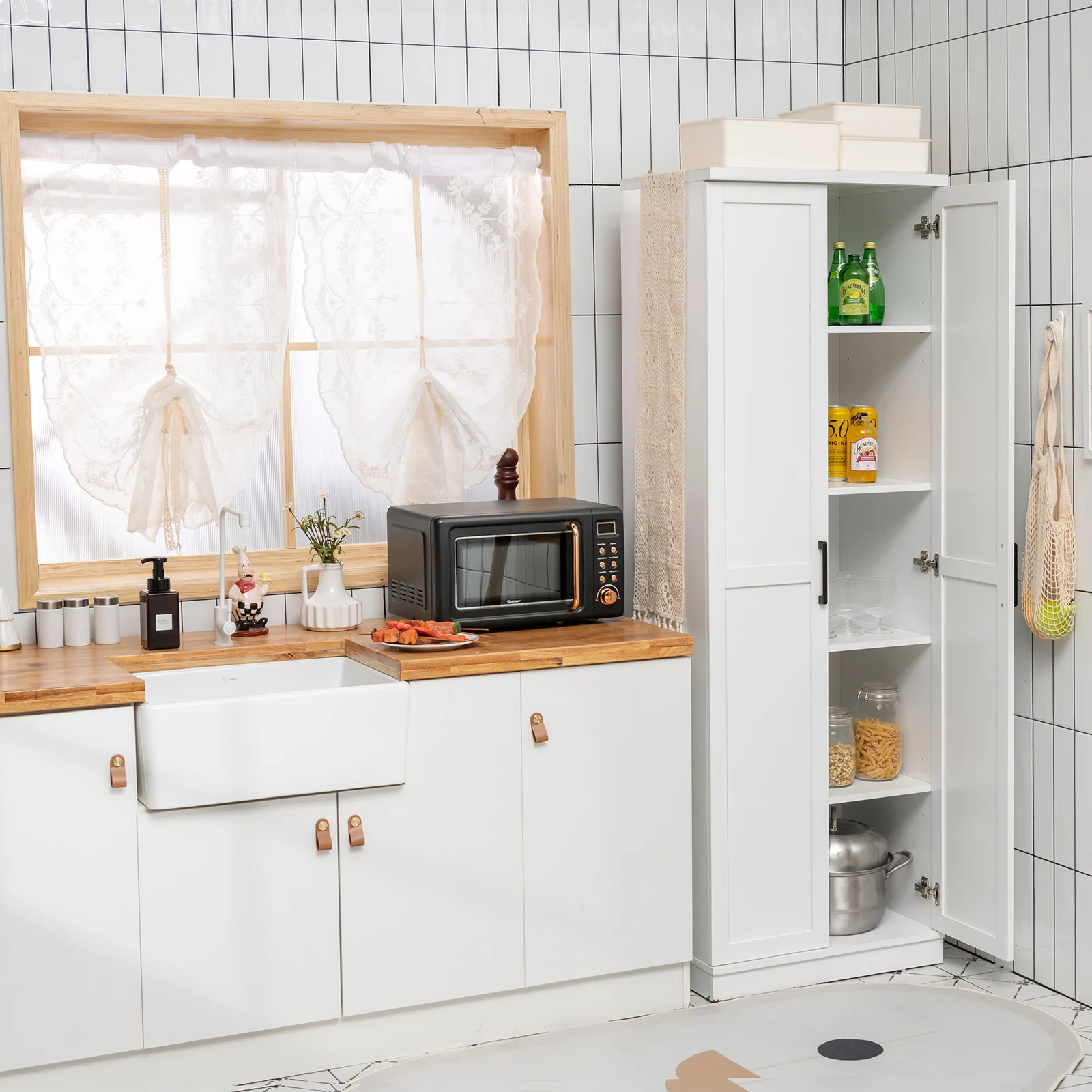 70" Storage Cabinet Freestanding Pantry Cabinet w/2 Doors & 5 Shelves White 5