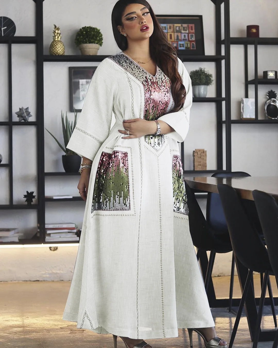 Middle East Jalabiya Dubai Sparkle Sequins Embroidered Robes Muslim women s clothing Ramadan Elegant Turkey Abaya