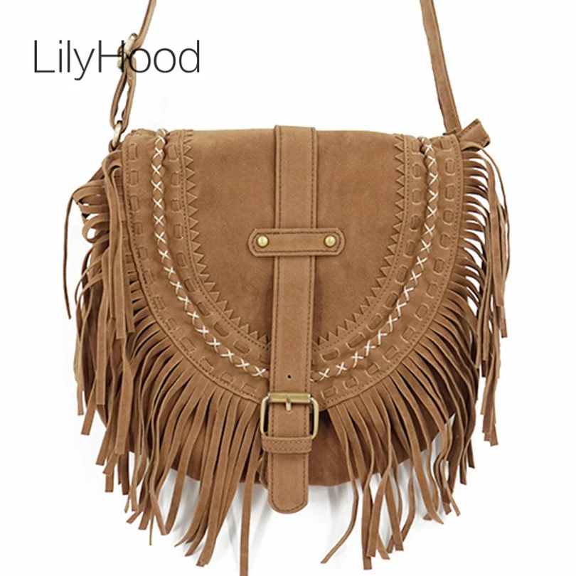 

2023 Women Fringed Messenger Bag Faux Suede Fringe Tassel Boho Hippie Gypsy Bohemian Tribal Ibiza Style Cottage Cross body Bag