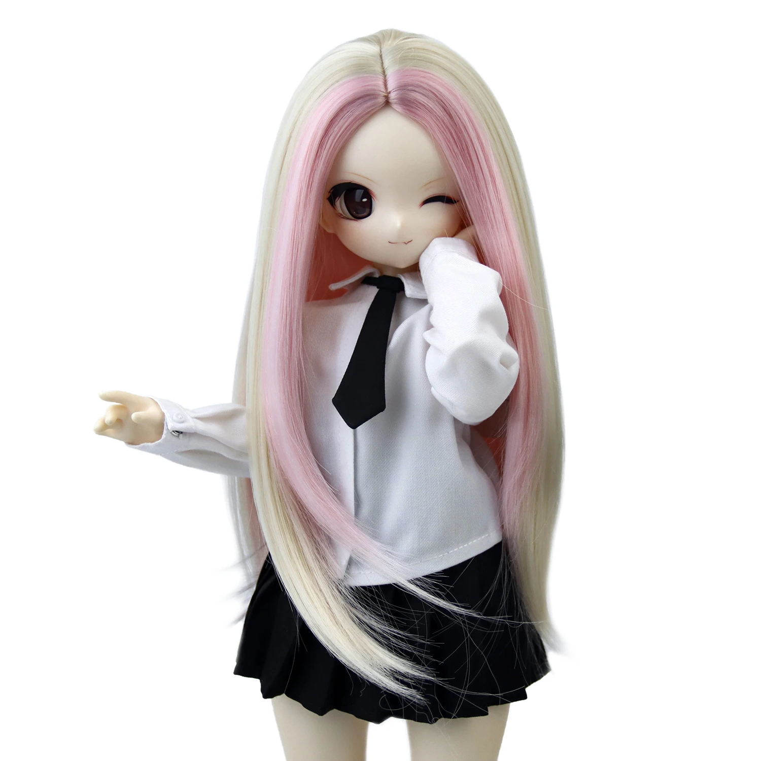 New BJD Wigs 1/3 Doll Hair Pink Blonde Mix Color Long Straight For Dollfie Dreamd Smart Doll Wig DIY Gifts