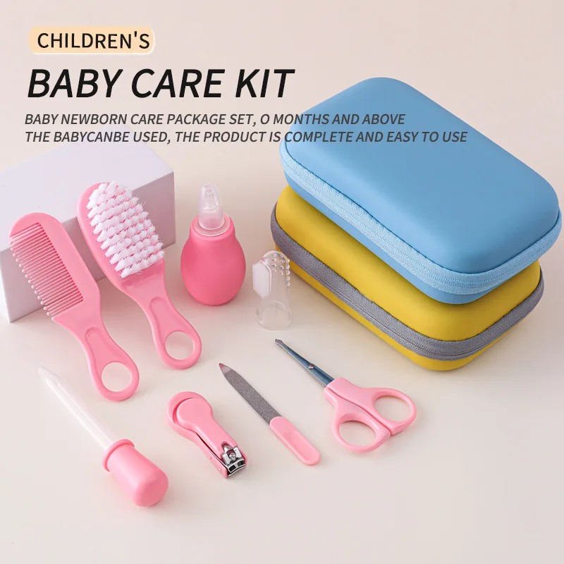 8/13pcs Baby Care EVA Bag Eight-piece Set Baby Nasal Aspirator Nail Scissors Cartoon Set Daily Cleaning Supplies Care Bag 3