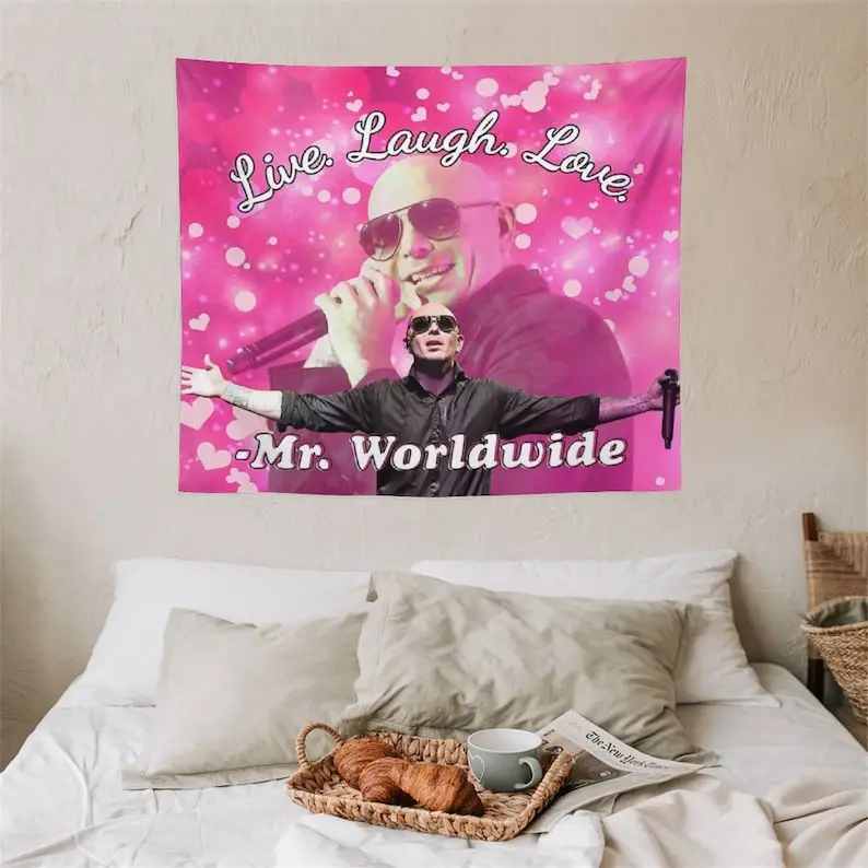 Mr Worldwide Says to Live Laugh Love Tapestry Pitbull Tapestry Poster Boutique Art Wall Hanging for Home Living Room Decor