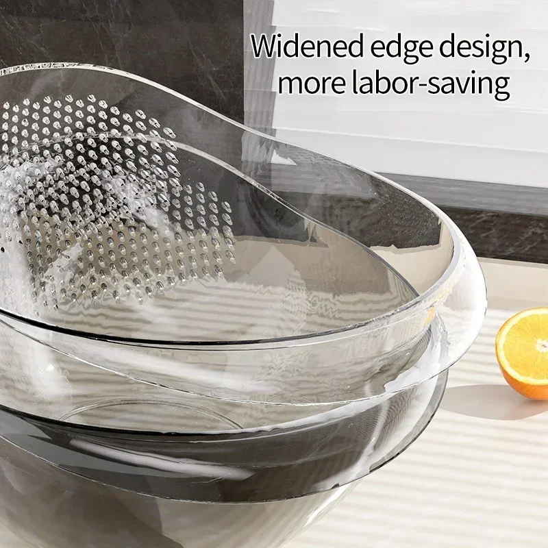 Household Transparent Rice Panning Machine Multifunctional Panning Basin Drainage Rice Washing Sieve Basket Vegetable Basket