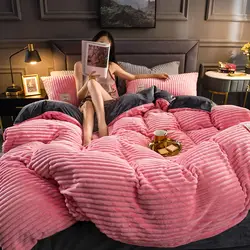 Thicken Magic Velvet Duvet Cover Ultra Soft Quilt Cover with 2 Pillowcase Reversible Comforter Covers Winter Warm Bedding Set