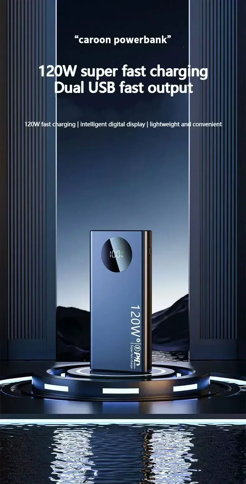 120W 50000mAh High Capacity Power Bank Fast Charging Powerbank Portable Battery Charger For iPhone Samsung Huawei NEW