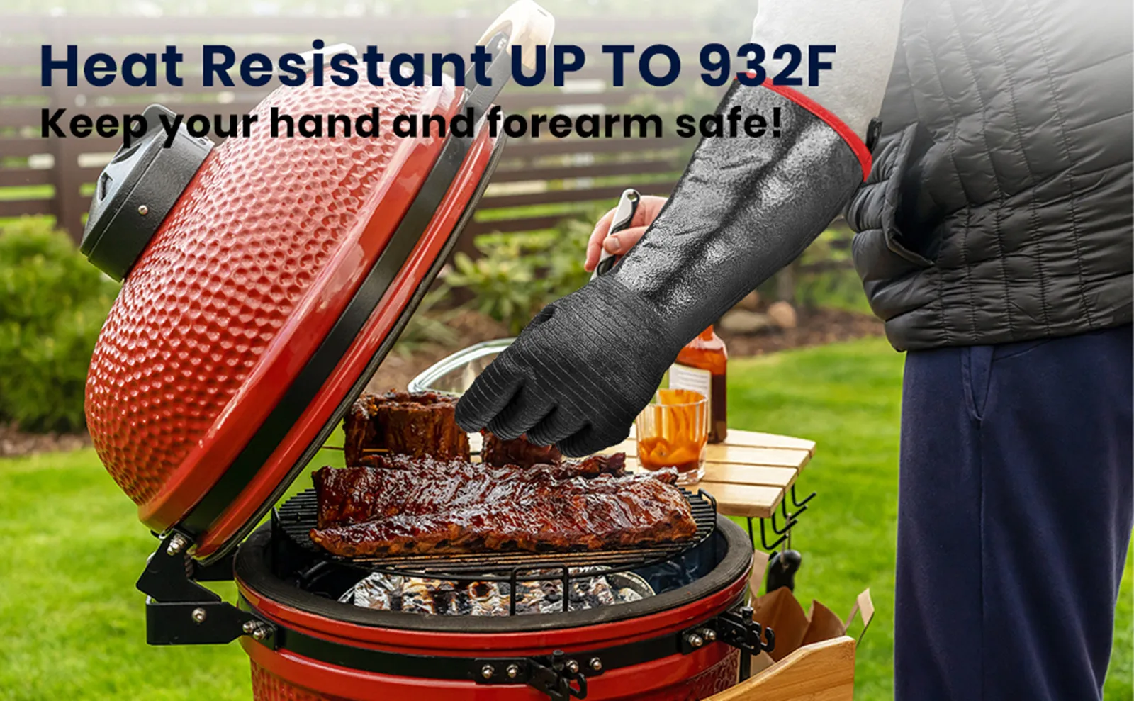 BBQ Gloves 18IN 932℉ Heat Resistant Smoker Neoprene Gloves Suitable Grill Cooking Textured Palm Non-Slip Fireproof Oil Resistant