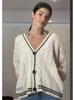 Vintage Star Print Knitted Cardigan Women's Sweaters Preppy Cute Button Up V Neck Long Sleeve Loose Coat Autumn Y2K Sweater 4