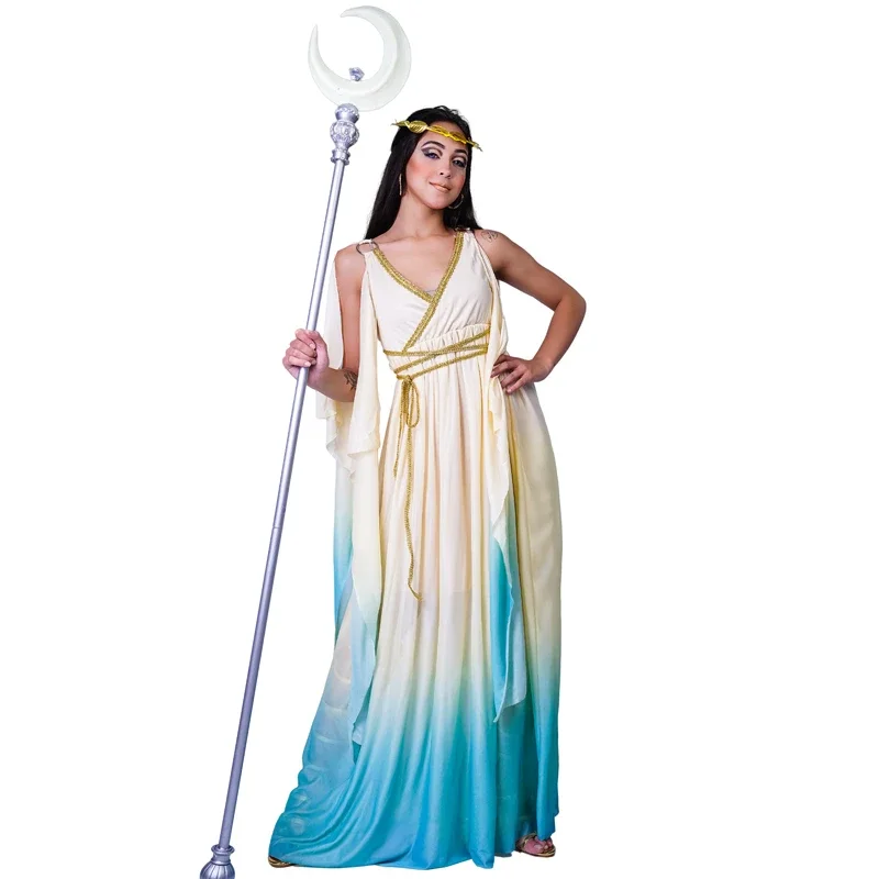 

Greek Goddess Costumes set Women Ancient Roman Princess Dress Halloween Carnival Party Cosplay Sexy Gold Blue Dress Fancy outfit