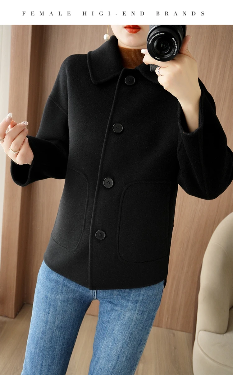 100% Pure Wool Woolen Overcoat Women's Short Korean Style Loose Double-Sided Woolen Coat Small Outer Wear Cashmere Thick