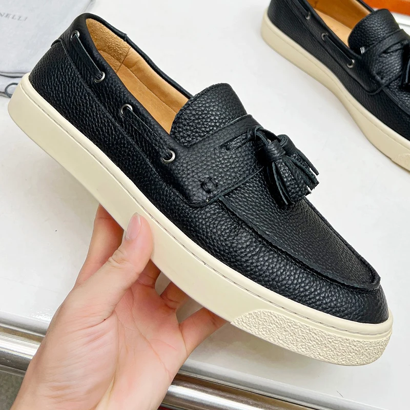 

New fringe foot cover loafers men's head layer suede cowhide natural lightweight rubber sole comfortable foot cover casual shoes