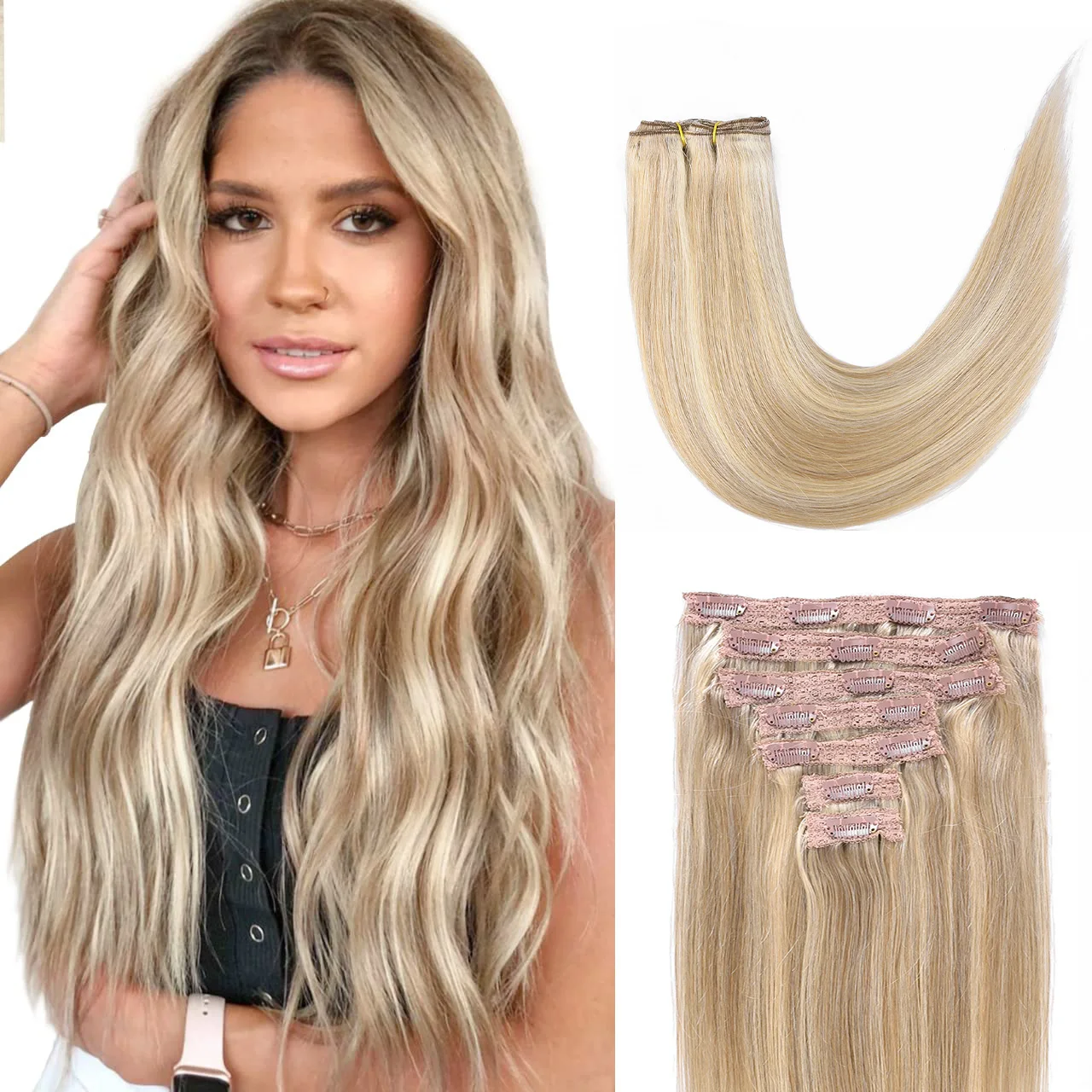 extensiones-de-cabello-humano-grueso-con-clip-cabello-humano-sedoso-liso-resaltado-p-10-613-clip-de-color-105g-7-piezas-con-16-clips-por