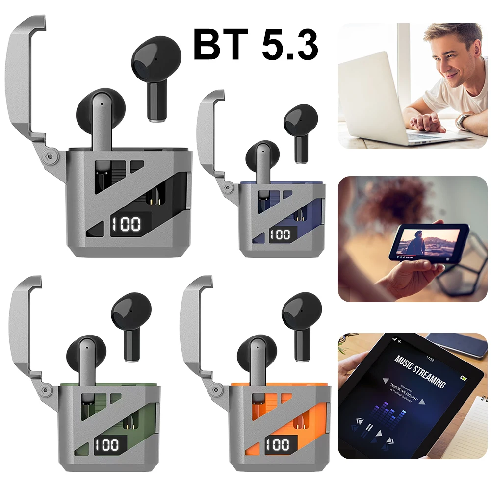 블루투스 호환 HiFi 스테레오 헤드폰, 소음 감소, 5.3 음악 헤드폰, 마이크 배터리 디스플레이, 스포츠 E스포츠 헤드셋