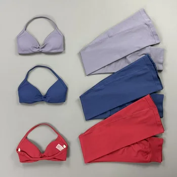 2 Pcs Sports Sets Scrunch Butt Flare Leggings Halter Neck Breathable Bra Seamless Squat Proof Yoga Suit Gym Workout Fitness Set