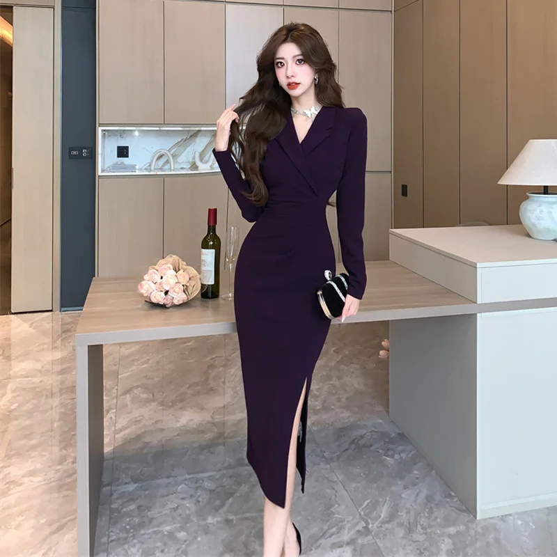 가을과 겨울 복고풍을 담은 게지 미디 원피스 세트, 우아하고 성숙한 왕실 자매 패션 가을과 겨울 복고풍을 담은 게지 미디 원피스 세트, 우아하고 성숙한 왕실 자매 패션