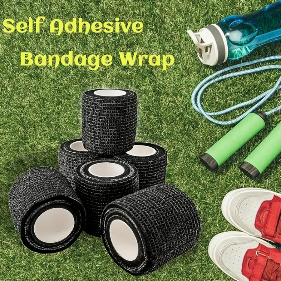 1–50 Stück selbstklebende elastische Bandage, 2,5 cm x 4,5 m, schwarze Sport-selbstklebende Gaze ​ für Handgelenk, Knie, Finger, Verstauchungen, Schwellungen, Schutz – Detail 1