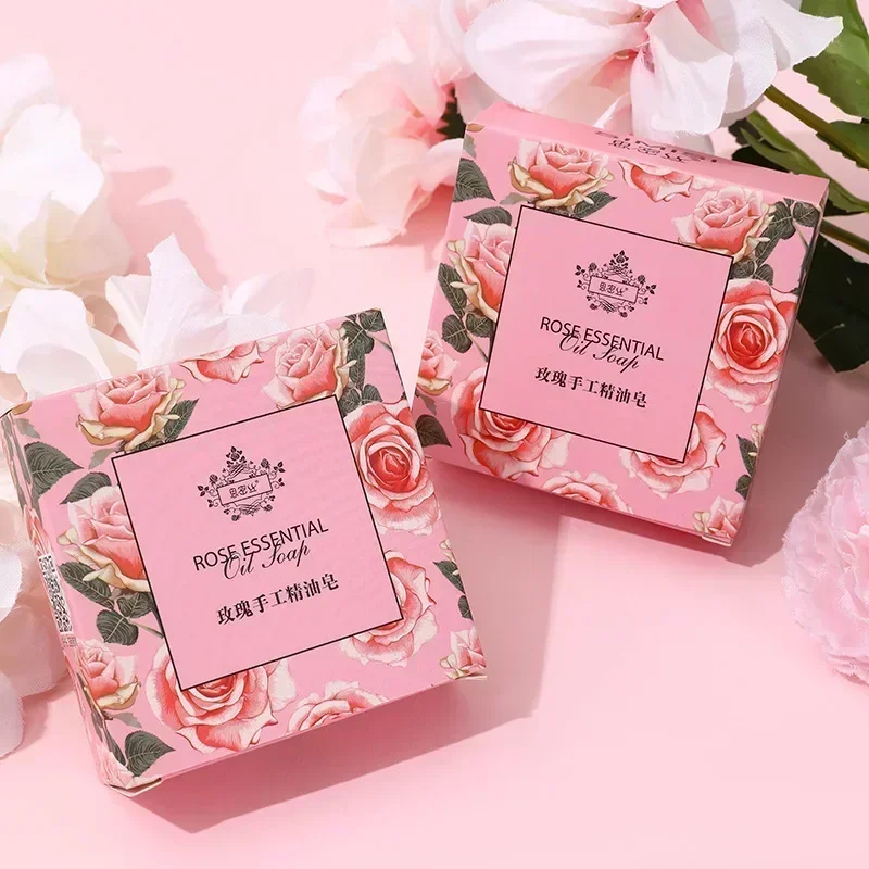 New Rose Essential Oil Soap Handmade Treatment Acnes Face Moisturizing Gently Anti Rebelles Smooth Butter Bath Skin Care Tool facial cleansing soap