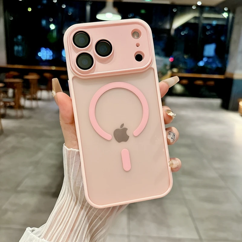 Orange Magnetic Translucent Matte Phone Case with Camera Glass Protector and Magsafe Compatibility
