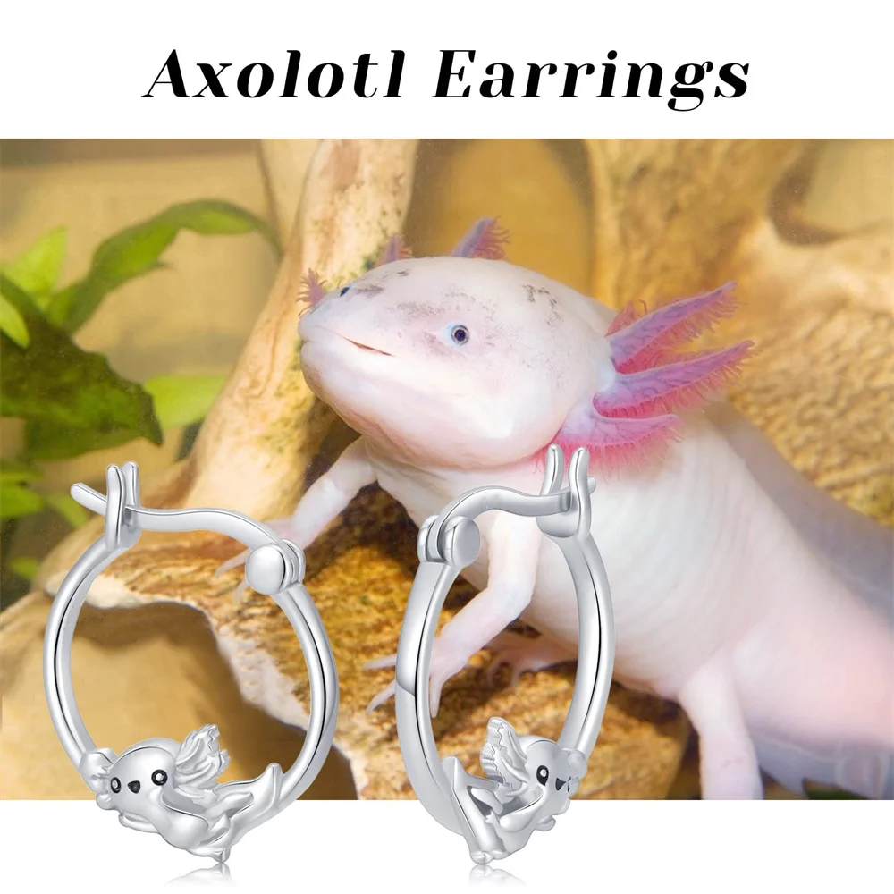 Handmade Cute Axolotl Earrings Sterling Silver Hooks Dangle