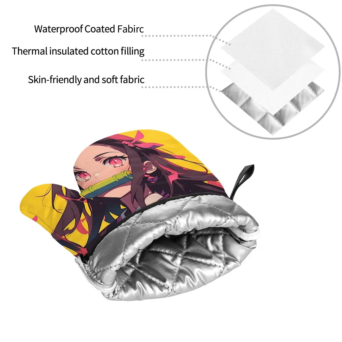 Nezuko Kimono Demon Slayer Kimetsu No Yaiba Anime Oven Mitts and Pot Holder Sets of 4 for Baking Kitchen Cooking Grilling Gloves