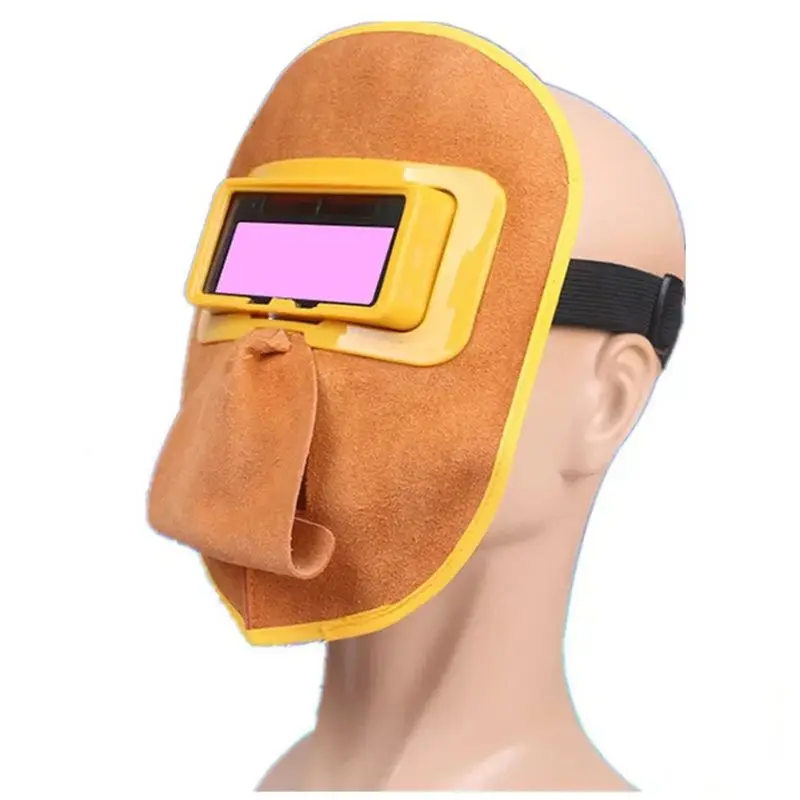 Yellow Welding Mask Solar Auto-Darkening Filter Lens, Headband & Eyeglass Leather Comfortable Welding Helmet for Splash Proof