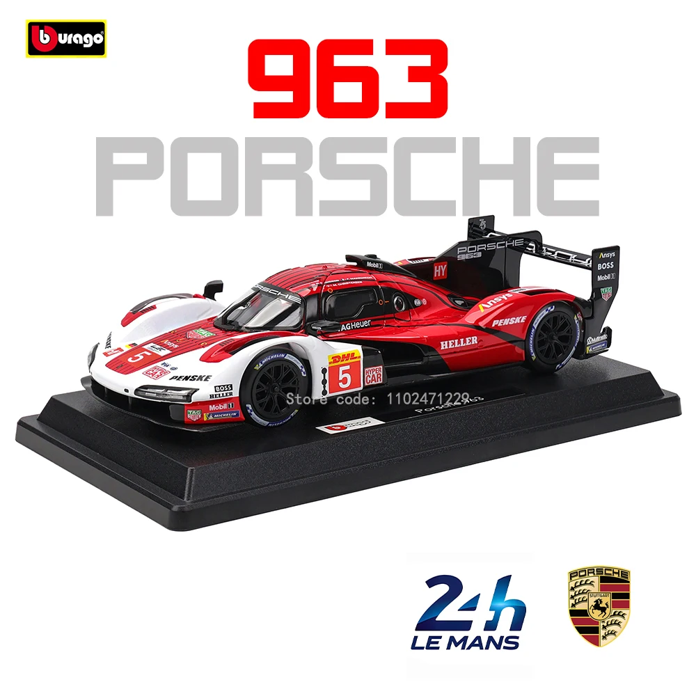 Bburago 1:24 Porsche 963 24 alliage voiture de course alliage de luxe moulé sous pression modèle de voiture jouet Collection cadeau plusieurs styles au choix