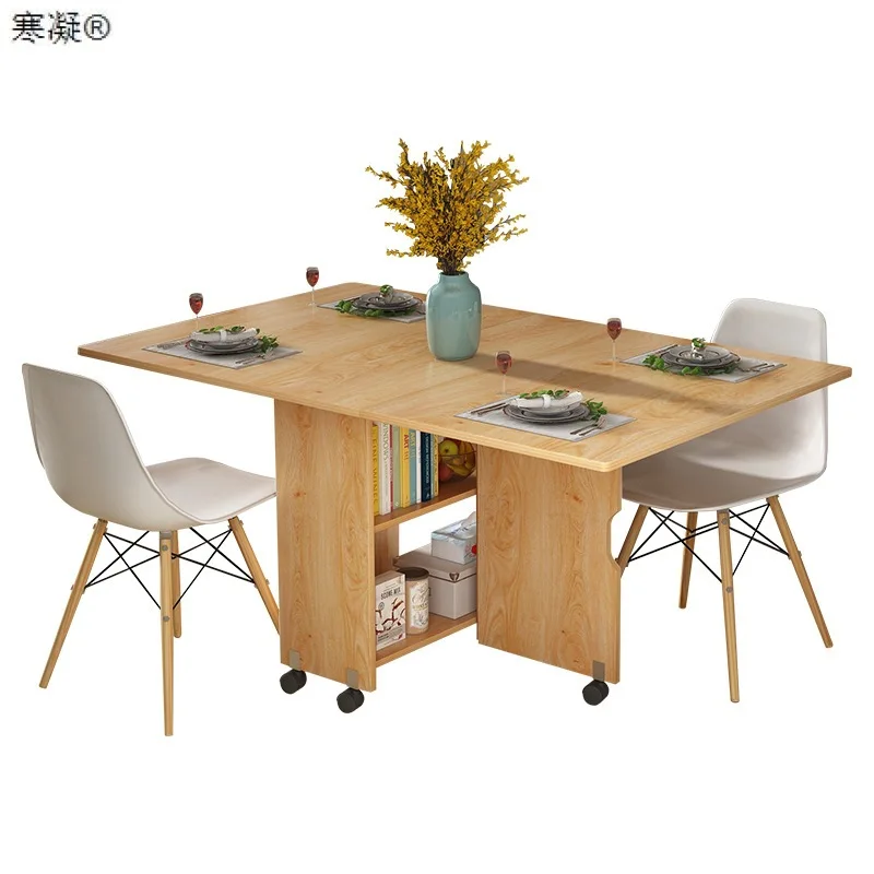 Folding table contracted household small family eat desk and chair a combined multifunctional scalable mobile table for dinner