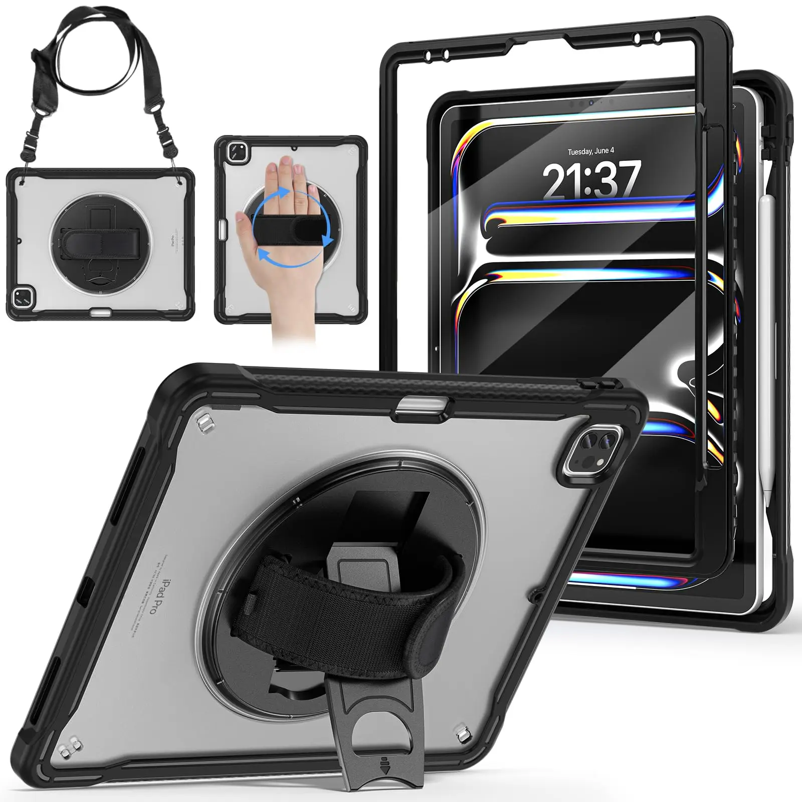 Heavy Duty Shockproof iPad Case with Shoulder Strap - Versatile Protection for iPad Air, Pro, and Mini