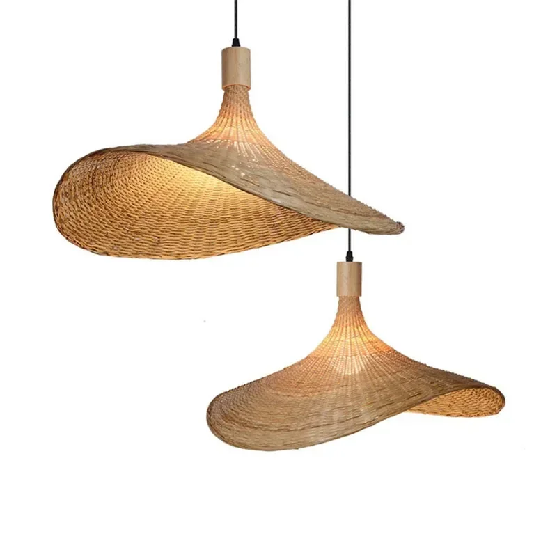 MoModern Chinese Style Bamboo Chandelier Tea Room Rattan Hand-woven Lamps Creative Straw Hat Chandelier Woven Bamboo Lamp 6