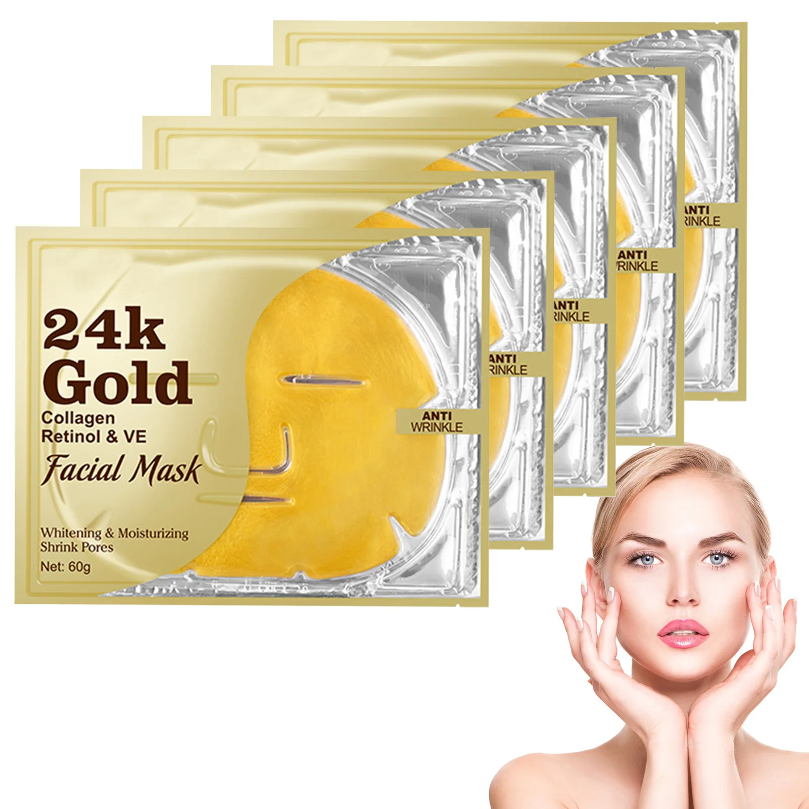 

Золотая био-коллагеновая маска для лица, женская маска с белком, увлажняющая маска для ухода за кожей, для красоты и сна