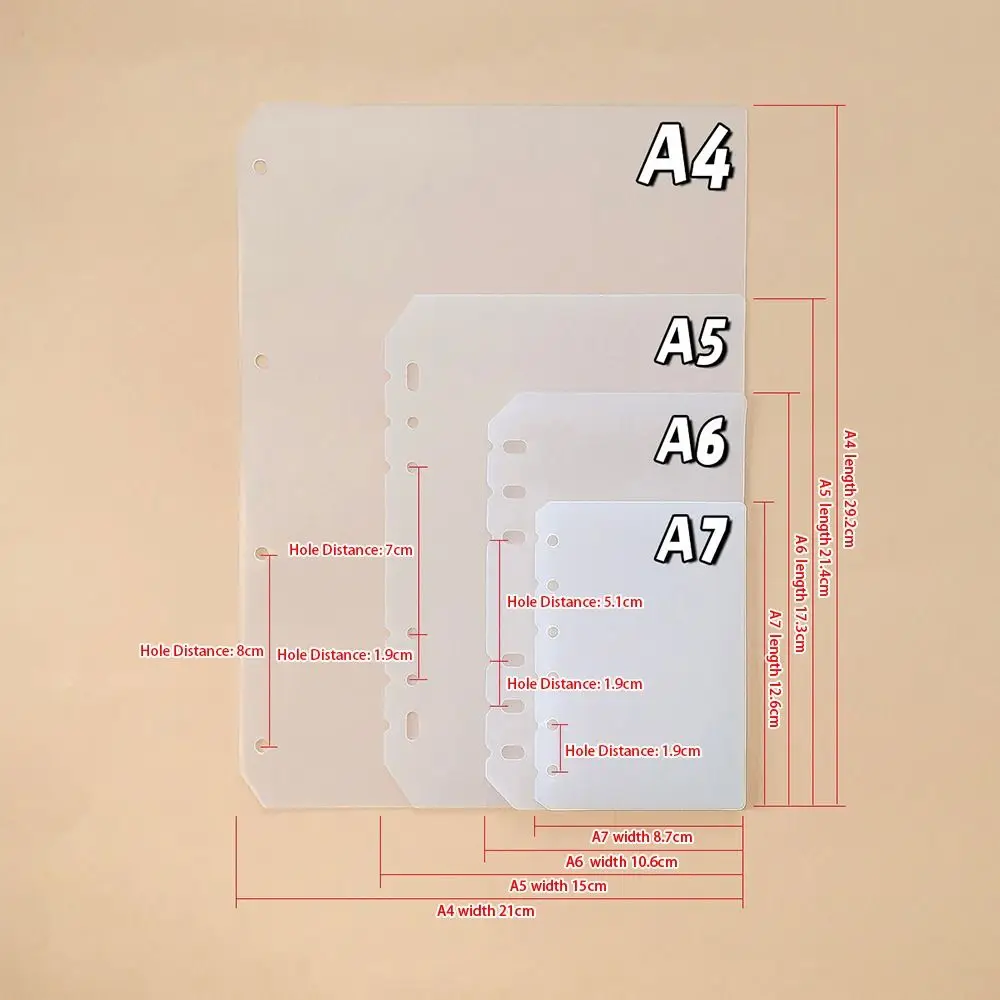 10Pcs A4 A5 A6 A7 노트북 디바이더 무광택 투명 내부 종이 분리기 범용 문구 액세서리