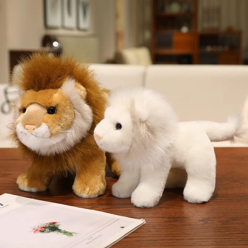 Artificial Lion Animals Yellow White Soft Dolls Throw Pillow Baby Children Sleep Appease Doll Room Decor Birthday Gift for Baby`