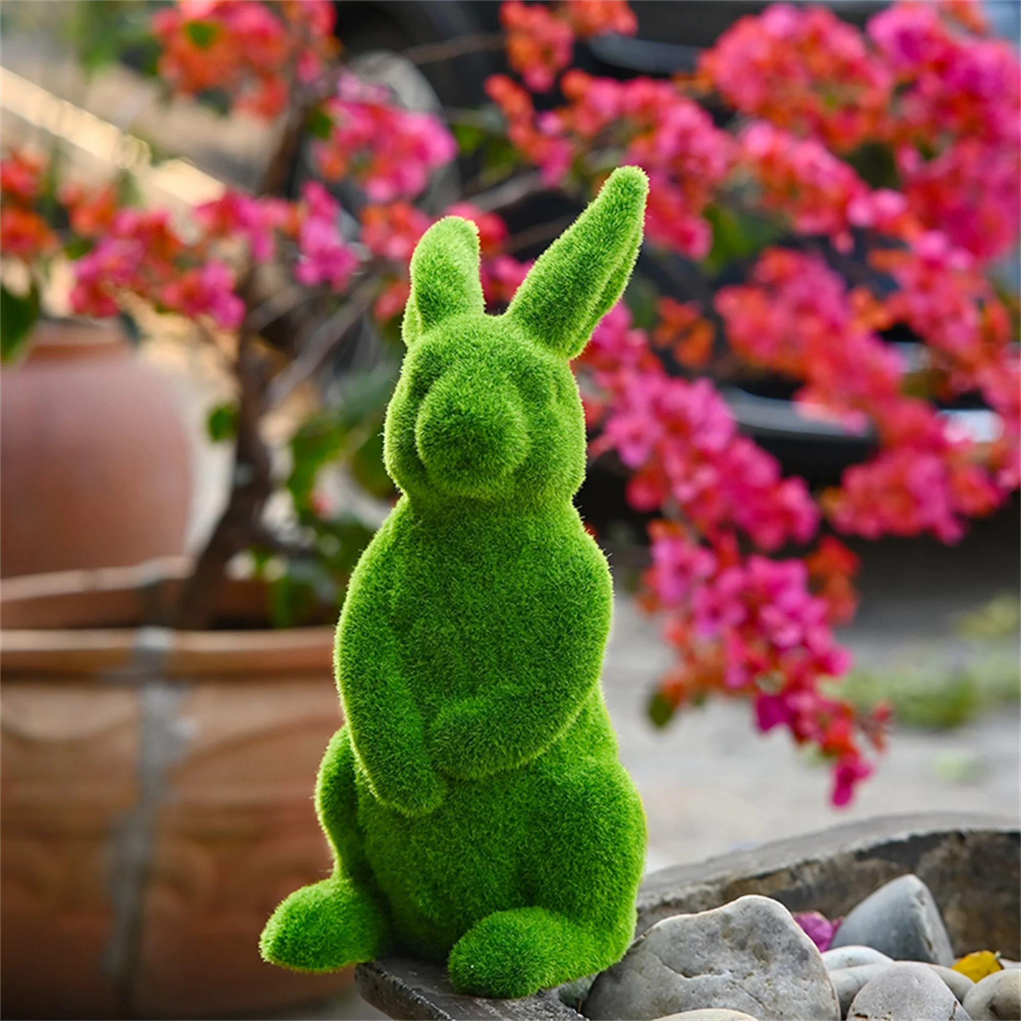 Easter Bunny Figurines Flocked Resin Animal Statues Decorations for Outdoor Garden Yard Display and Ornament