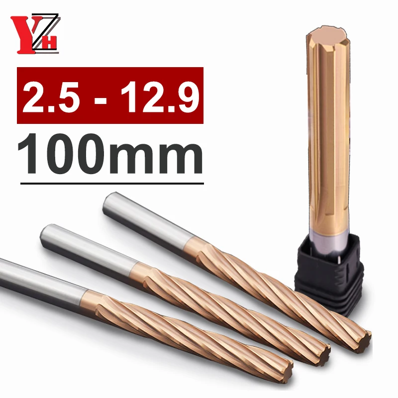 

YZH 100mm 2.5-12.9mm Carbide Machine Reamer HRC60 Straight/Spiral Groove Tolerance H7 Harened Steel Metal CNC Turning Hole
